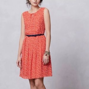 Hi There Prosecco Orange & White Polka Dot Dress Pleated Skirt, Lined EUC